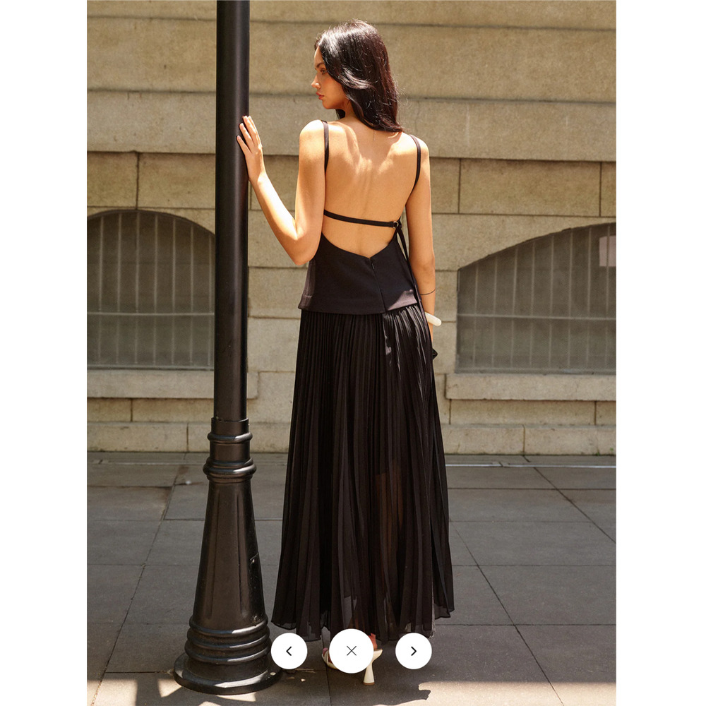 NWT Commense Spaghetti-Strap Backless Pleated Maxi Dress Sz M - Picture 7 of 9